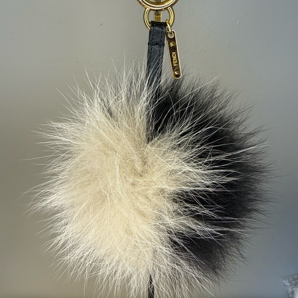 Fendi Silver & Black Fox Fur Bag Charm with Goldtone Hardware - Picture 2 of 6